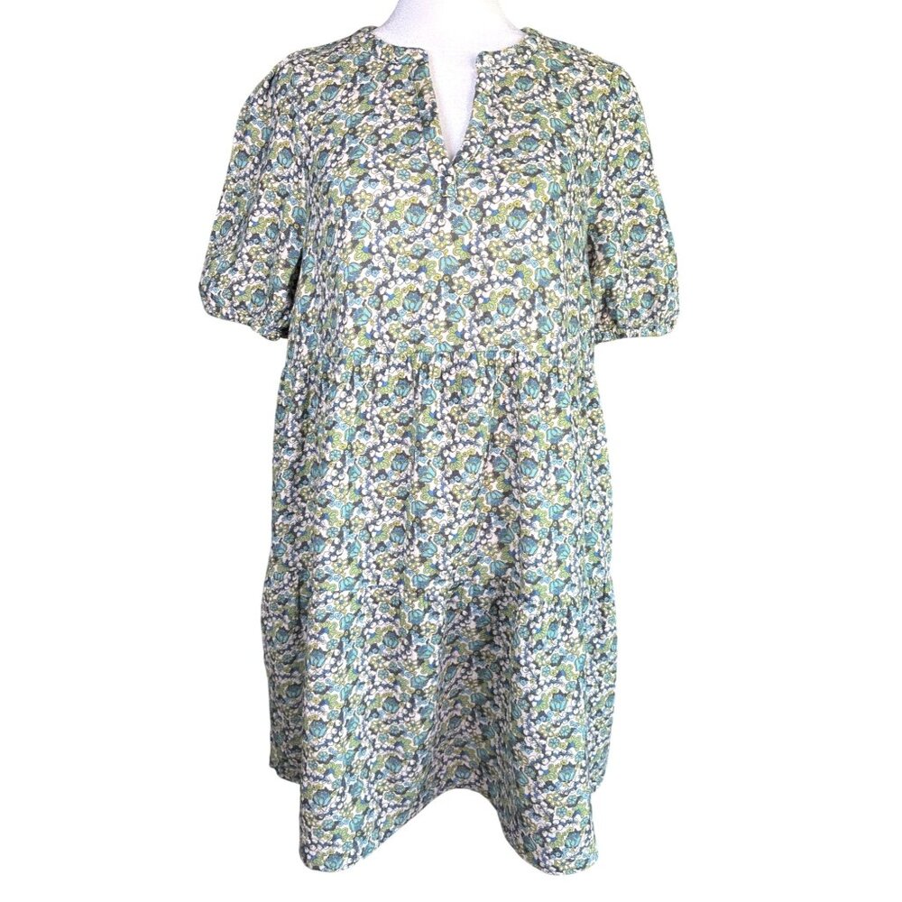 Marine Layer Mini Dress Size Medium Cotton Gauze‎ Tiered Puffy Sleeves Floral